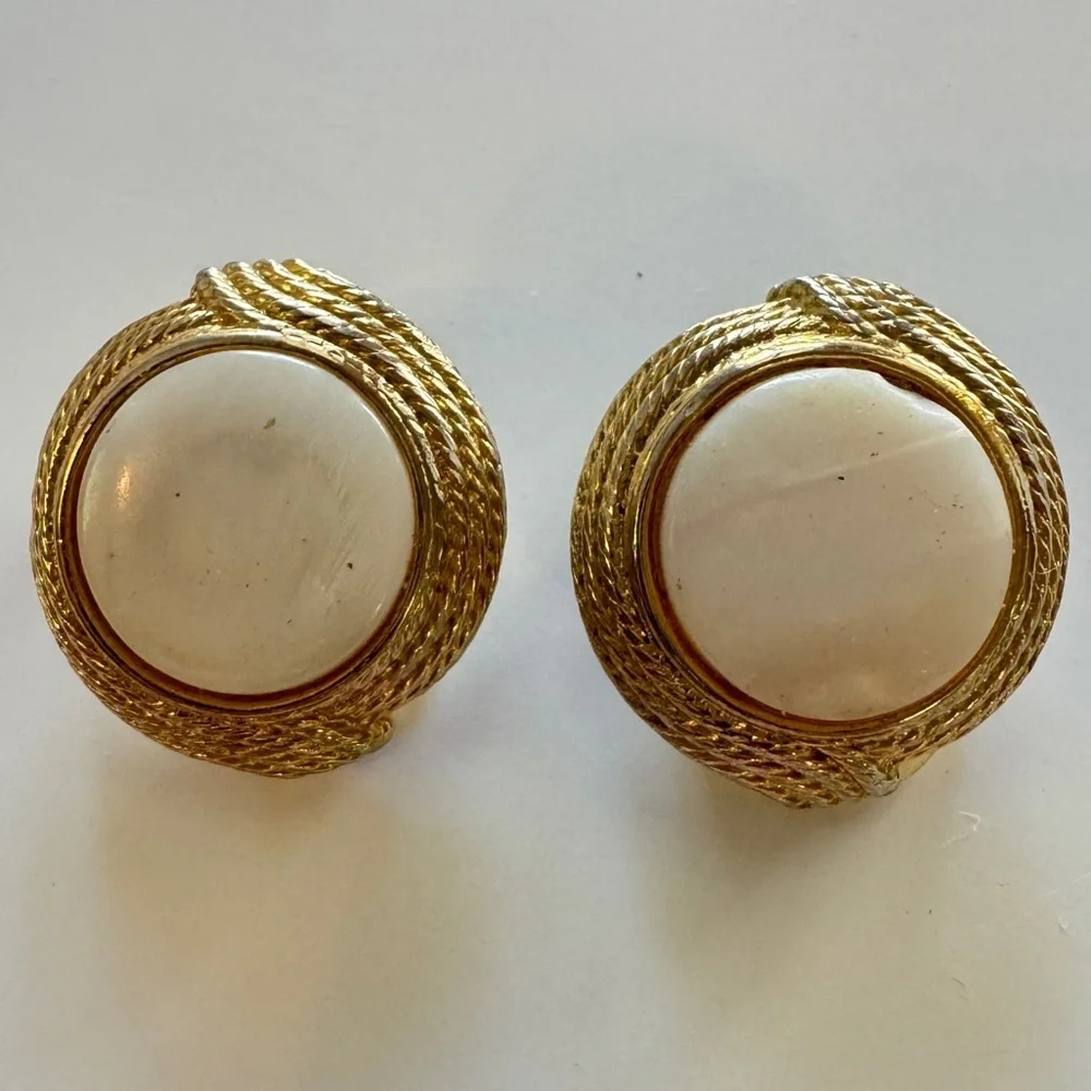 Vintage Gold Tone and Faux Pearl Clip On Earrings